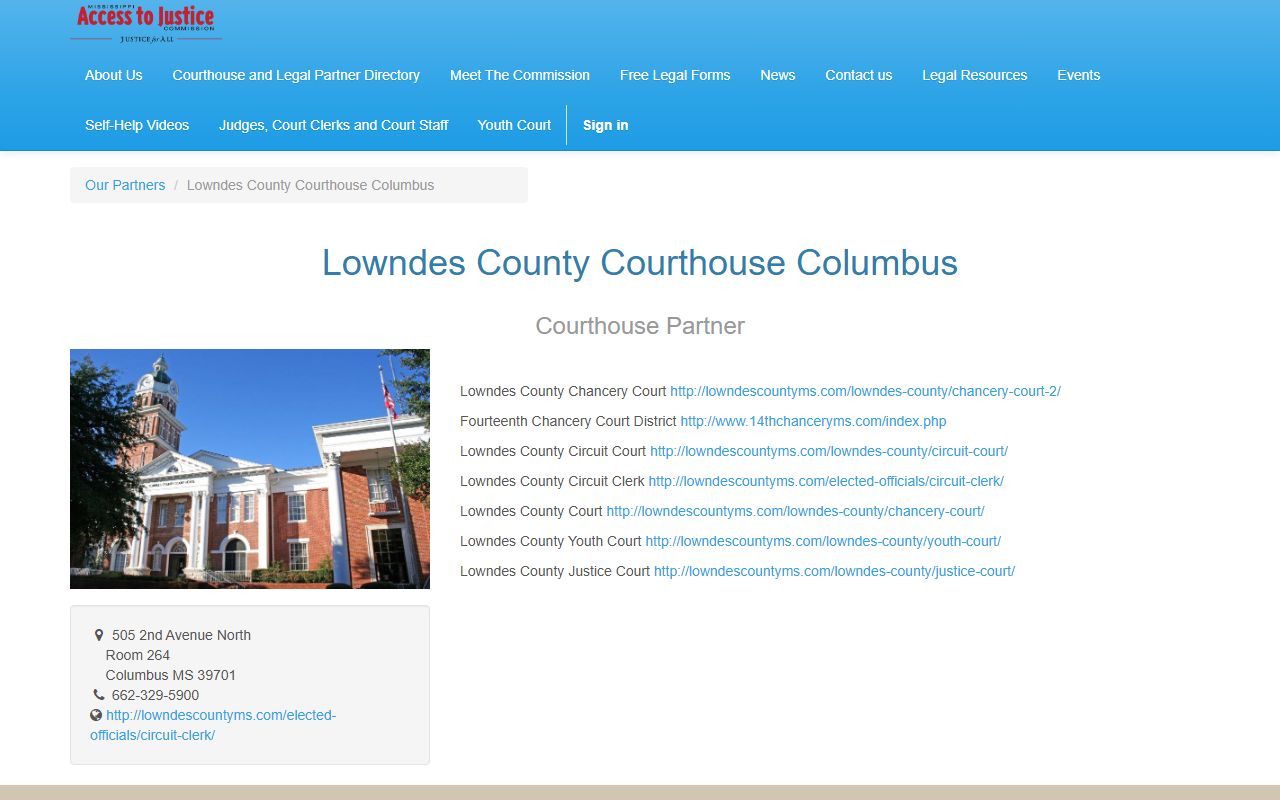 Lowndes County court records access partner listing for the Circuit Clerk courthouse