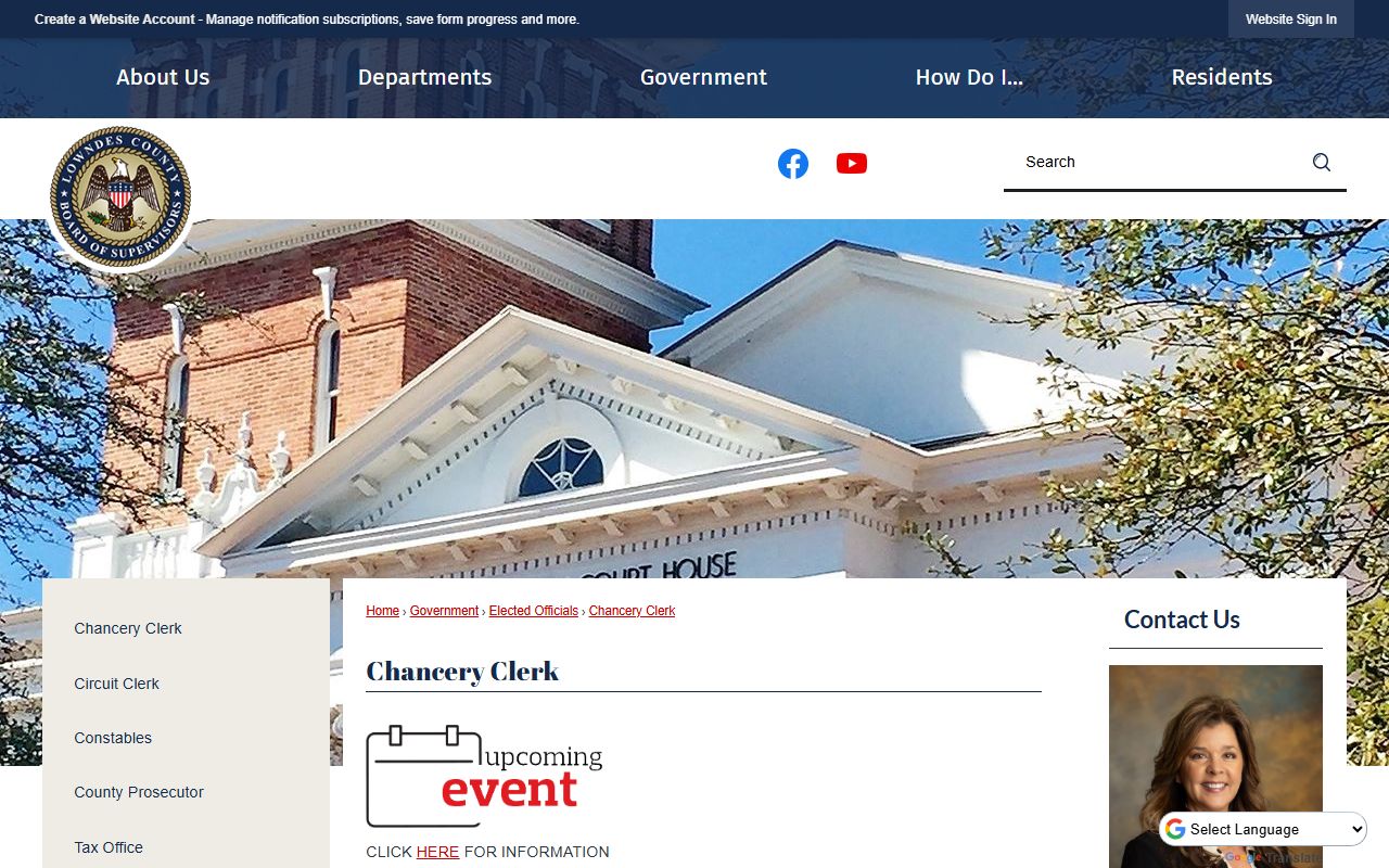 Lowndes County Chancery Clerk court records and land records office page