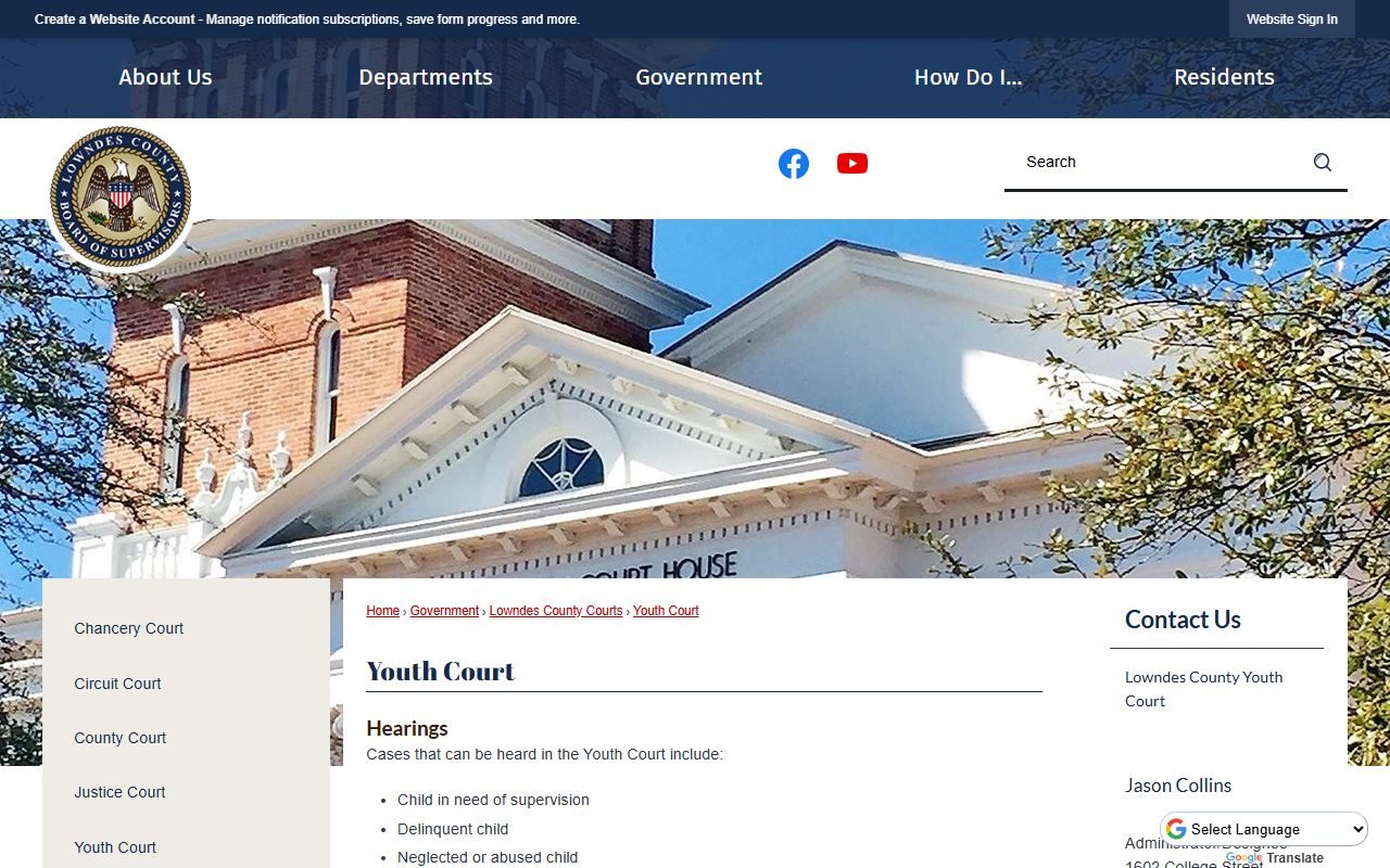 Lowndes County court dockets Youth Court information page