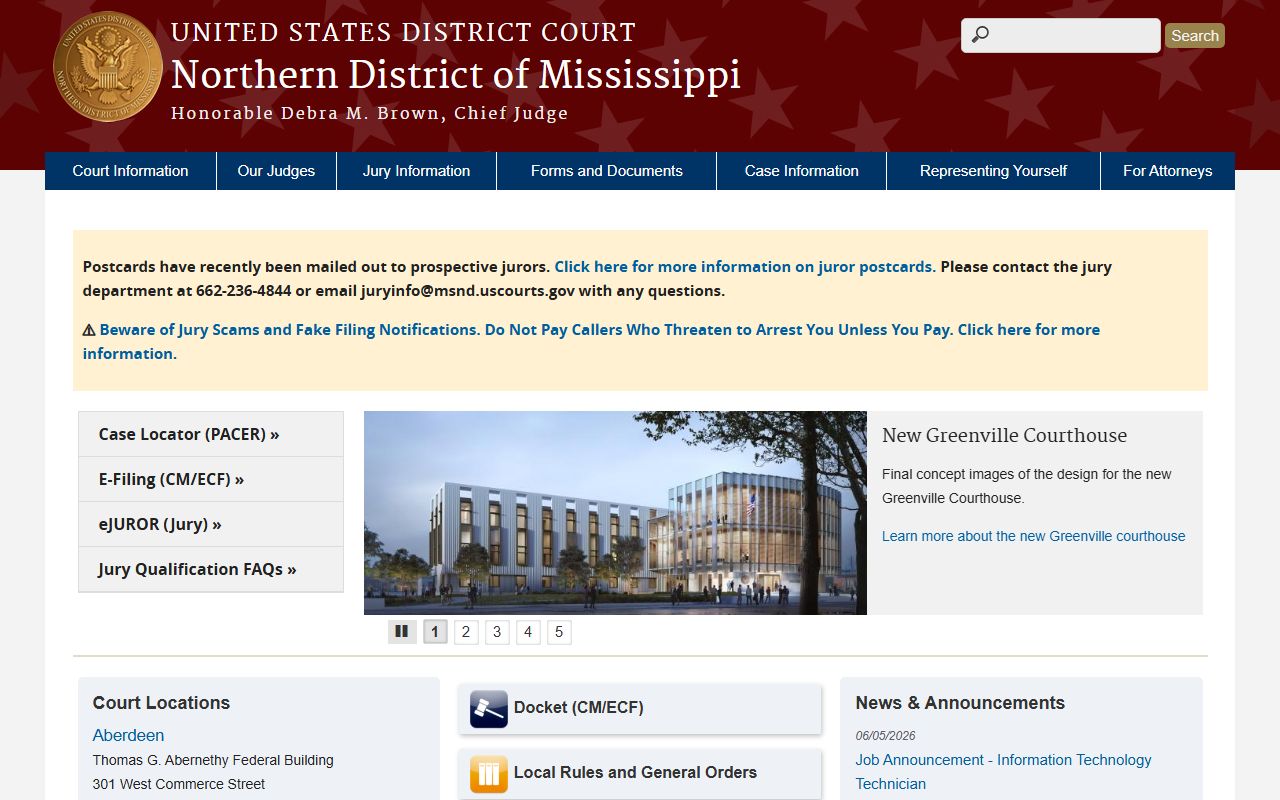 Lowndes County court dockets Northern District of Mississippi court page