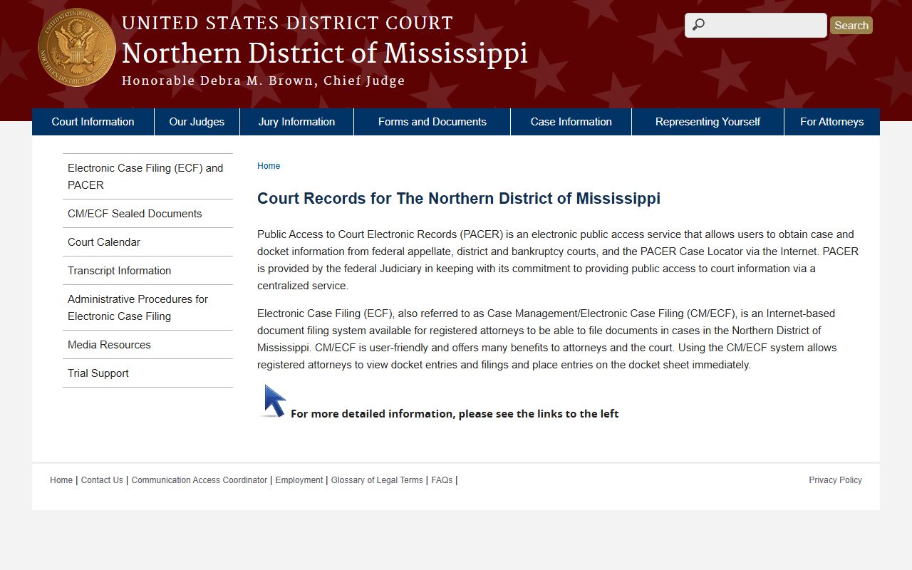 Lowndes County court dockets Northern District case information page