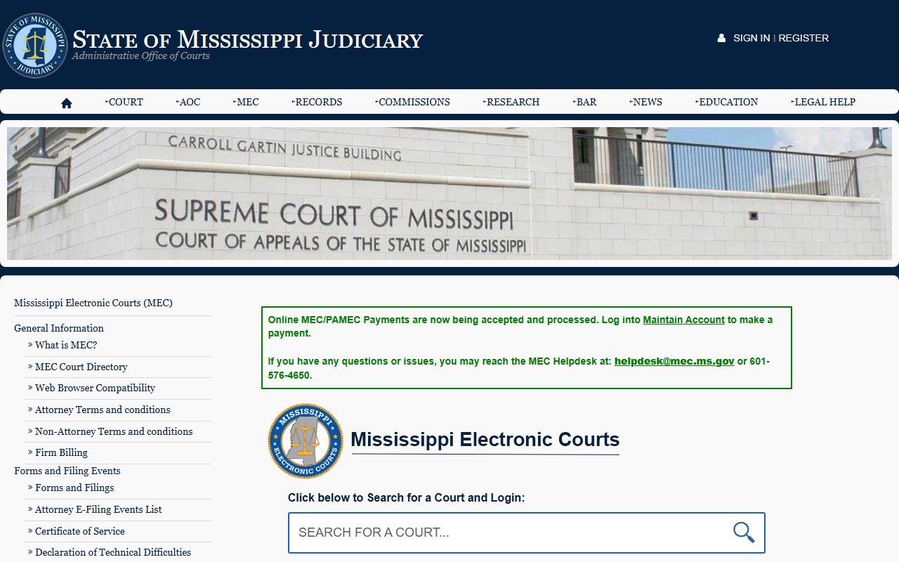 Mississippi Electronic Courts access for Lowndes County court records