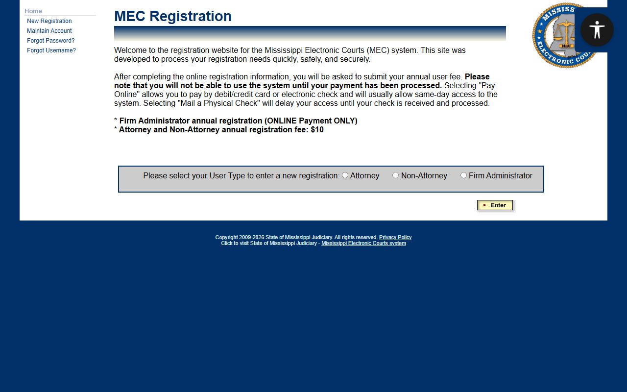 PAMEC registration for Lowndes County court records access