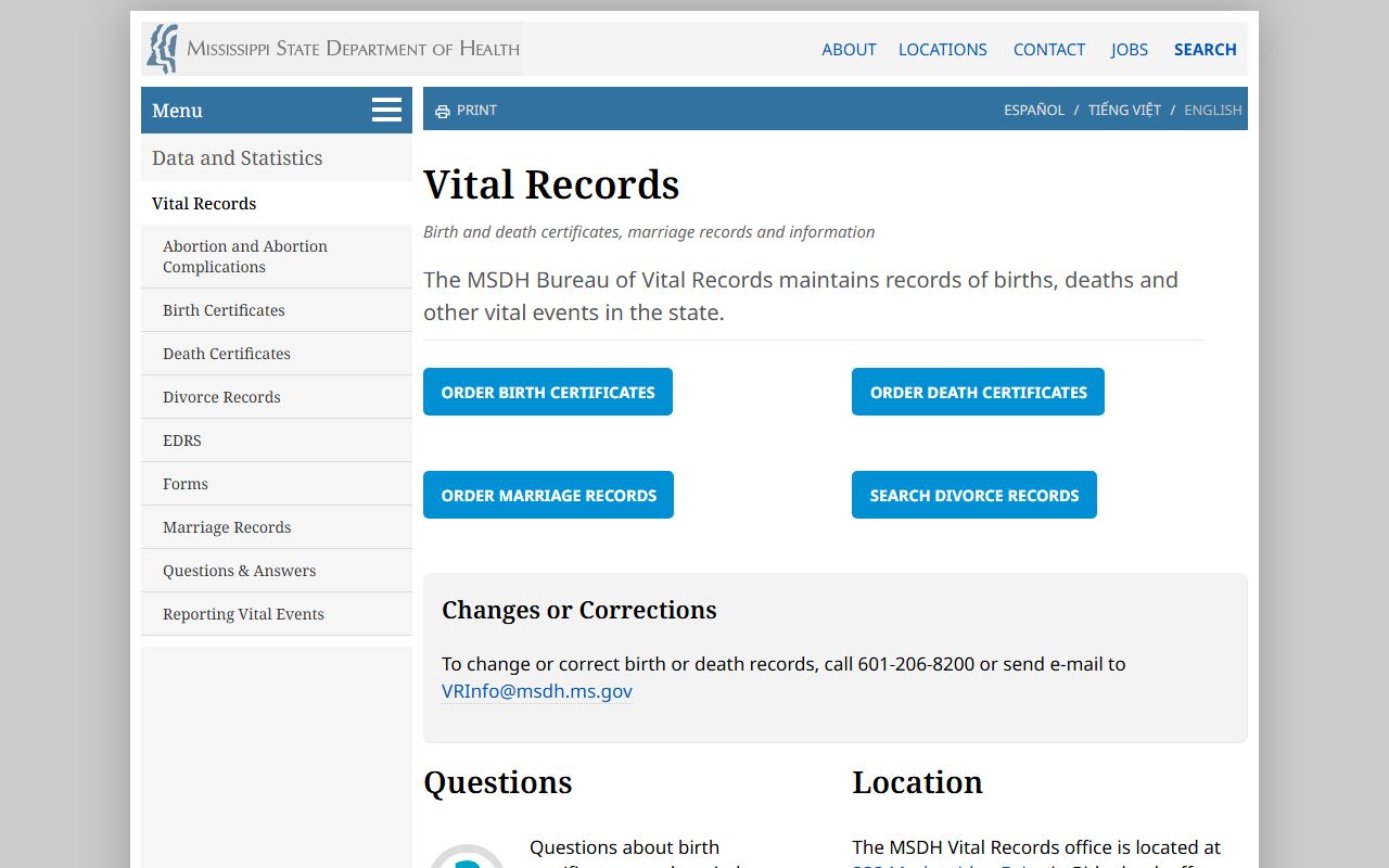 Lowndes County marriage and divorce records Mississippi vital records page