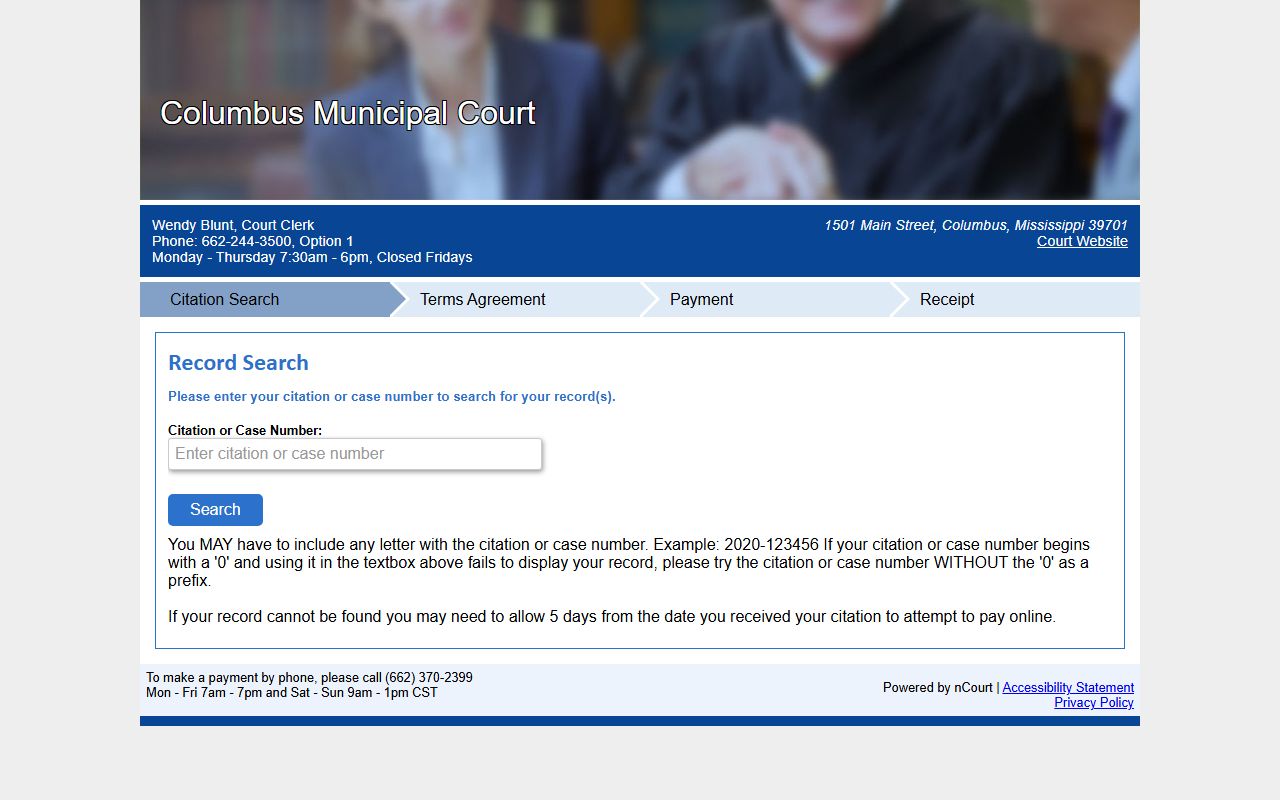 Lowndes County traffic court records nCourt citation payment for Columbus Municipal Court