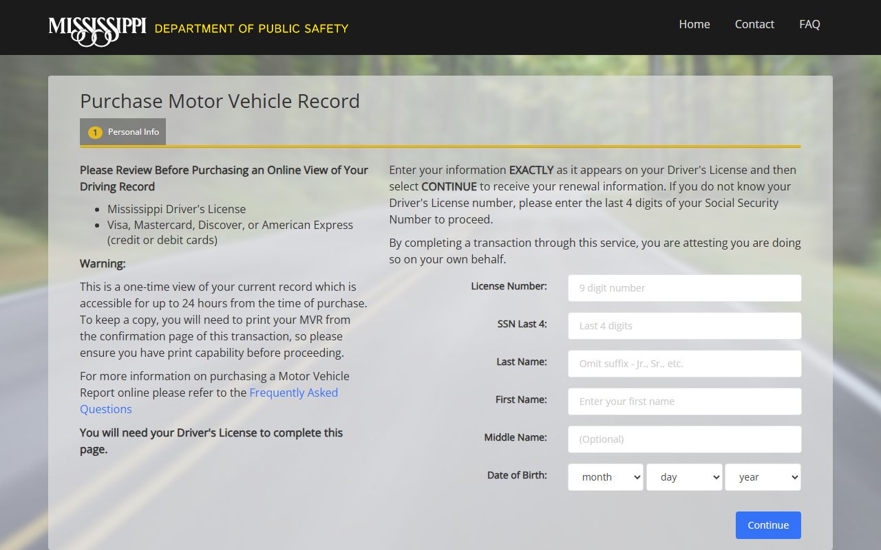 Lowndes County traffic court records and the Mississippi online motor vehicle record request