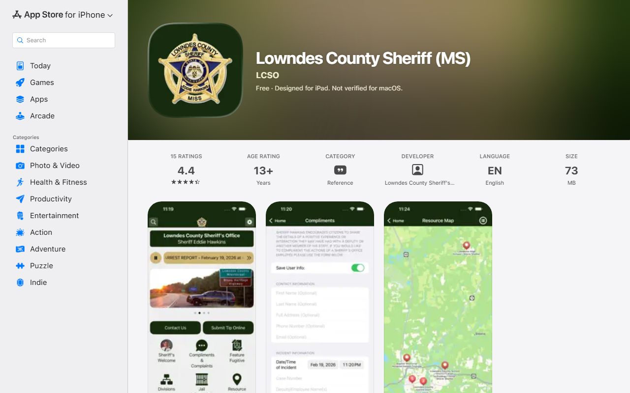 Lowndes County warrant records Lowndes County Sheriff iOS app